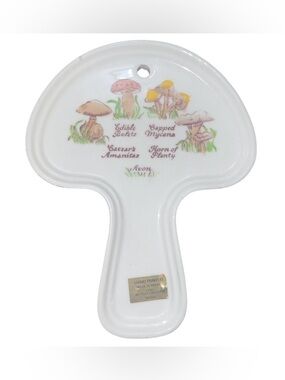 Avon White Ceramic Mushroom Spoon Rest with Pastel Accents